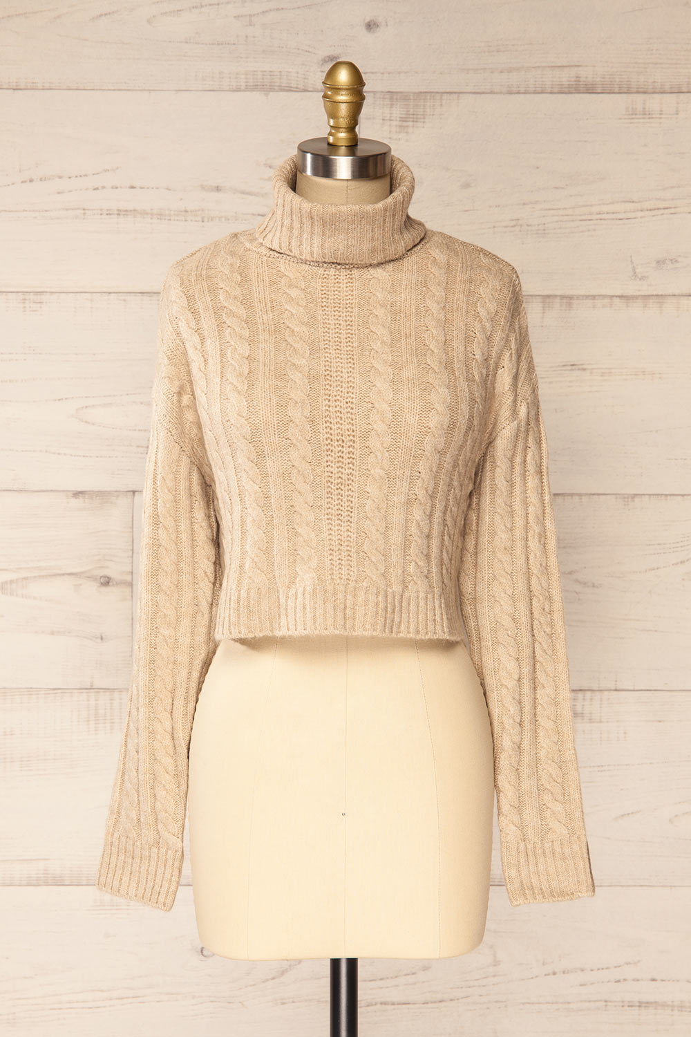 Pulborough Beige Cropped Turtleneck Sweater | La petite garçonne front view