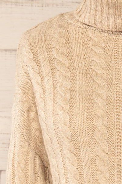 Pulborough Beige Cropped Turtleneck Sweater | La petite garçonne  front close-up