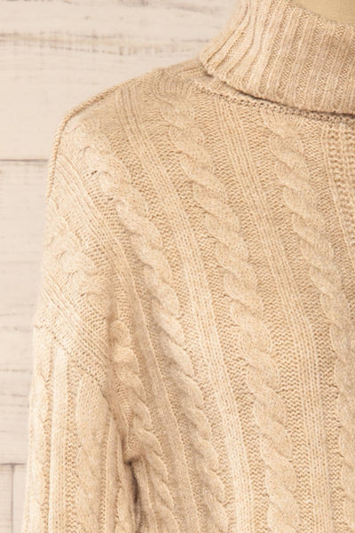 Pulborough Beige Cropped Turtleneck Sweater | La petite garçonne  side close-up