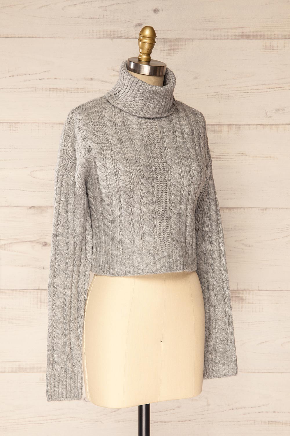 Pulborough Grey Cropped Turtleneck Sweater | La petite garçonne side view