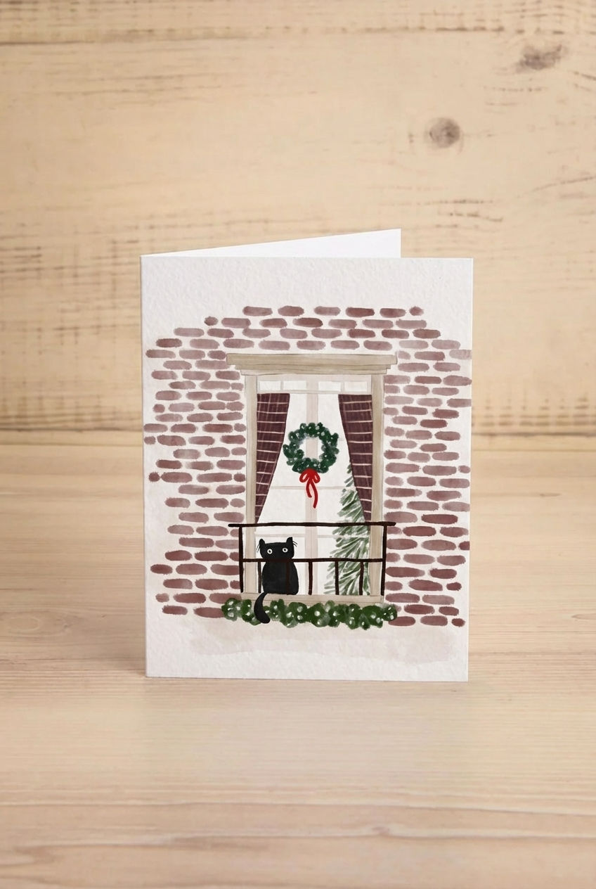 Purr-fectly Waiting for Santa Christmas Greeting Card from Mimi and August