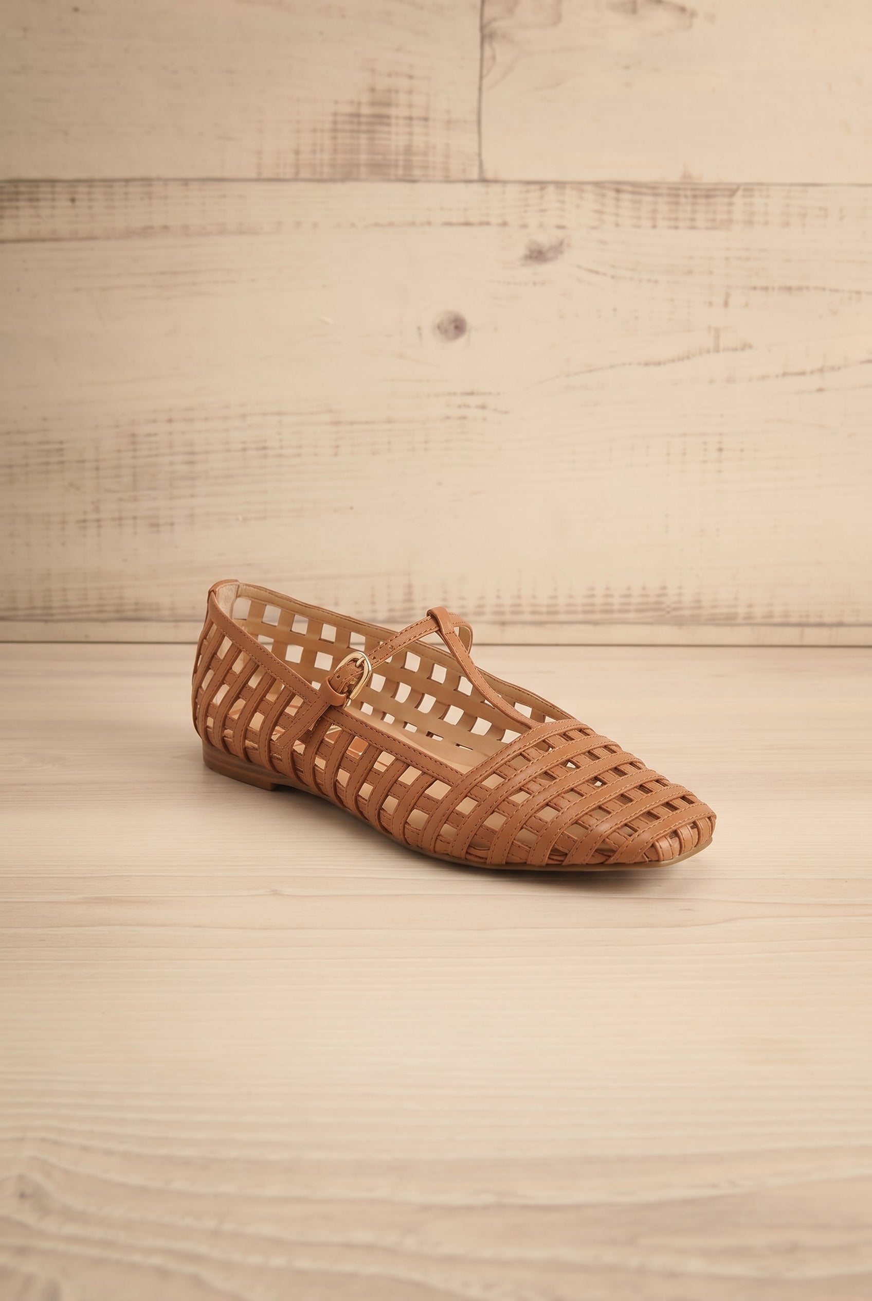 Profile Dolce Vita Rains Brown Woven T-Strap Ballet Flats at la petite garçonne