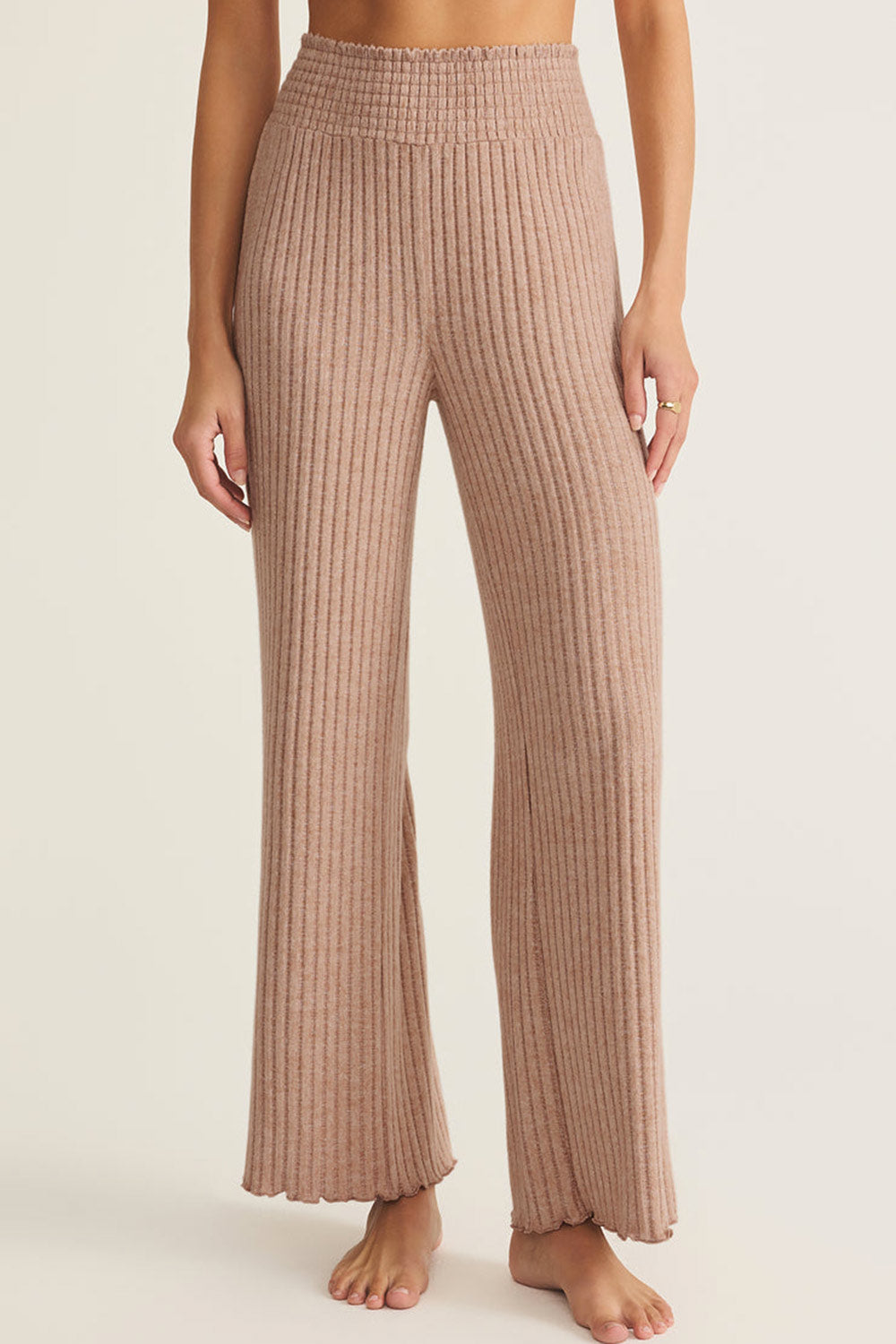Ravyn Beige Soft Ribbed Knit Pants | La petite garçonne front model