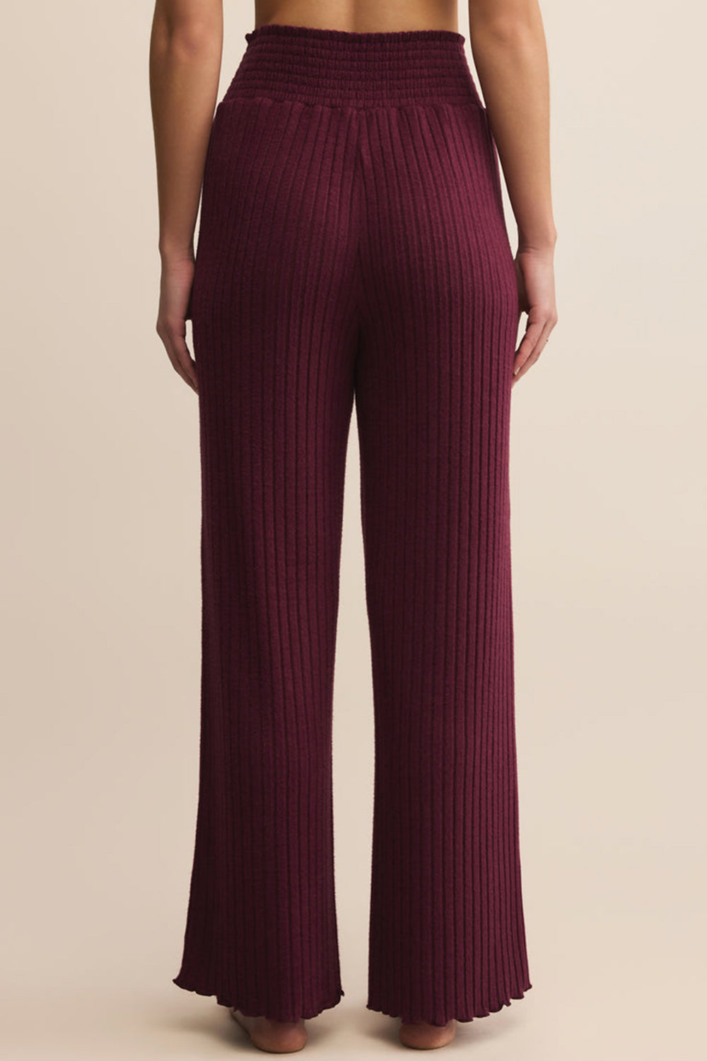 Ravyn Burgundy Soft Ribbed Knit Pants | La petite garçonne back model