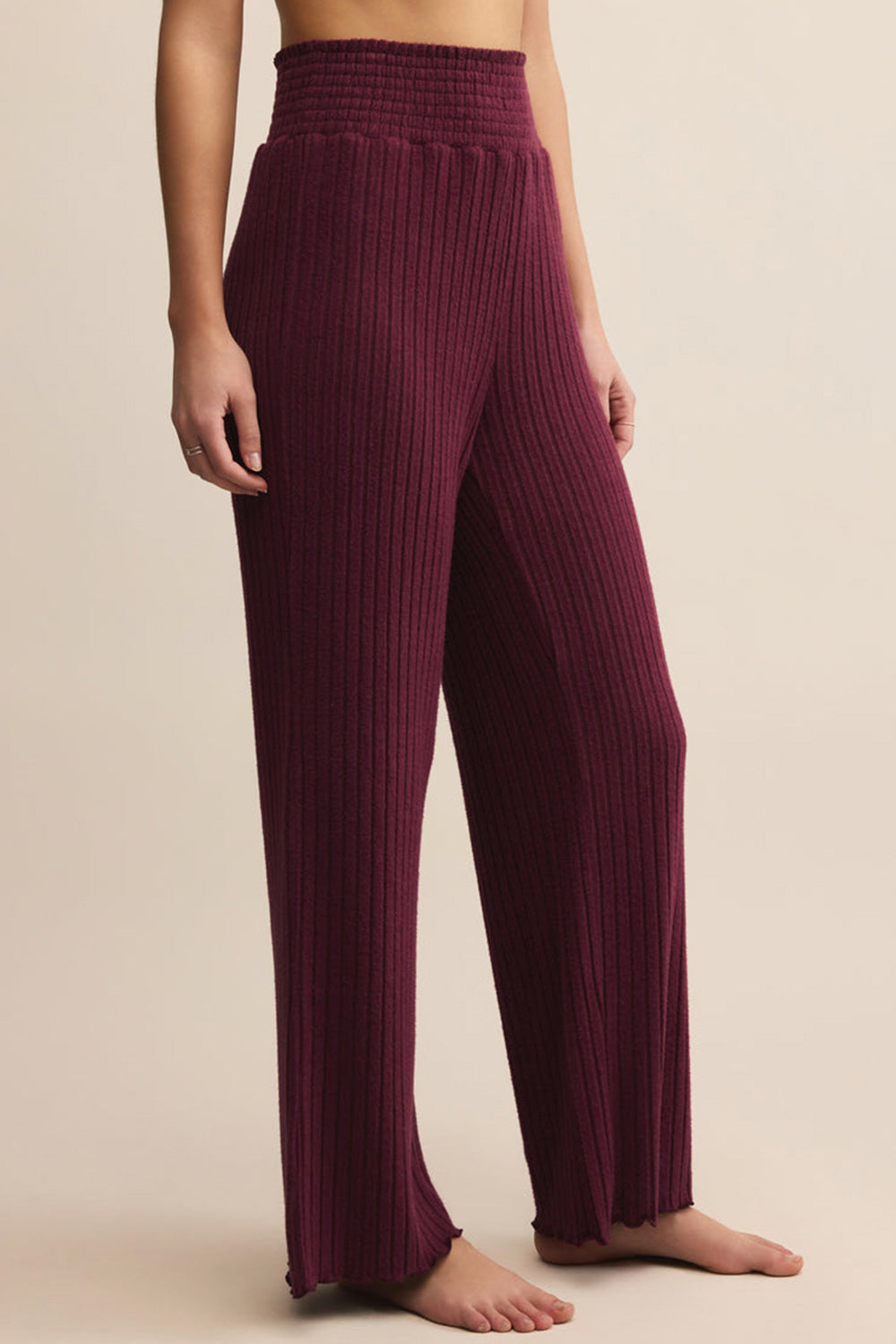 Ravyn Burgundy Soft Ribbed Knit Pants | La petite garçonne side model