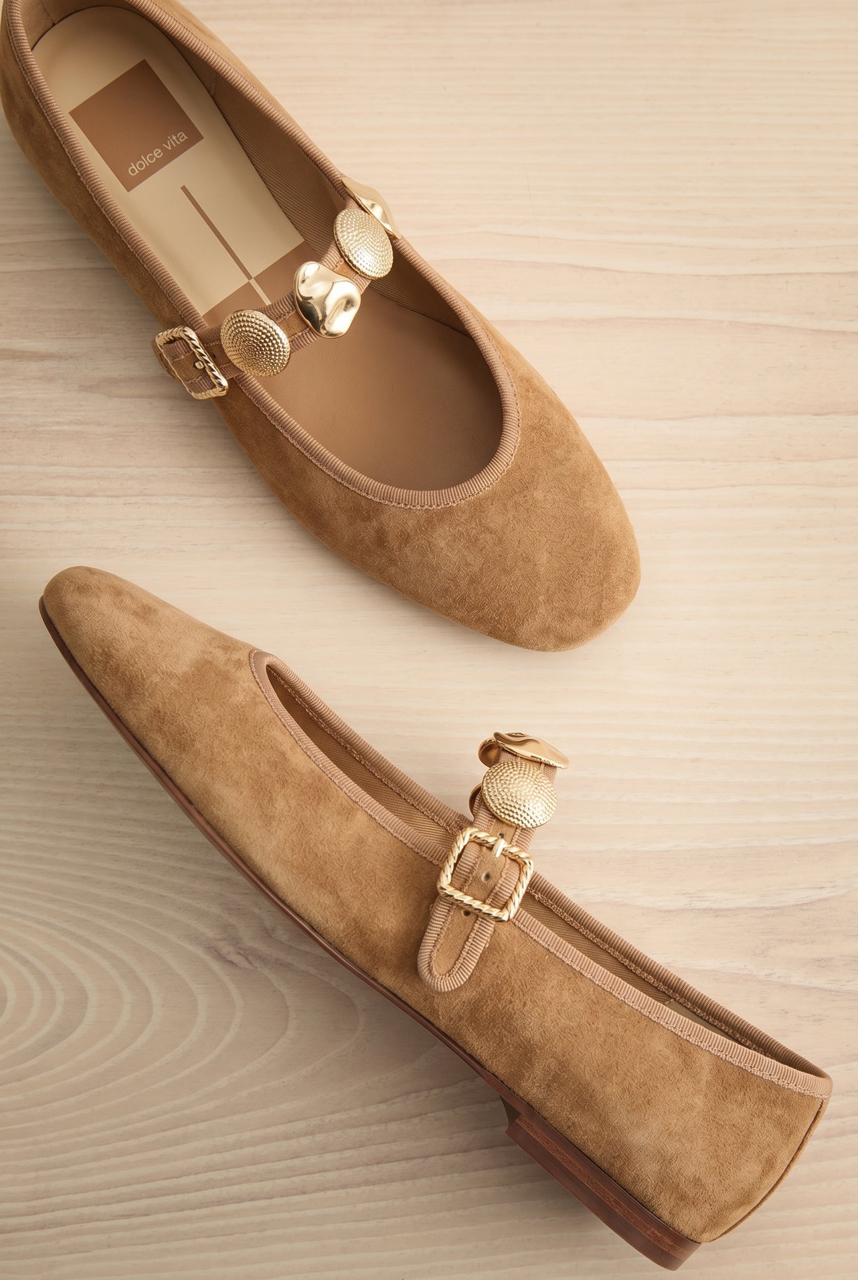 Topview of Dolce Vita Relan Brown Ornate Charm Genuine Suede Ballet Flats at la petite garçonne