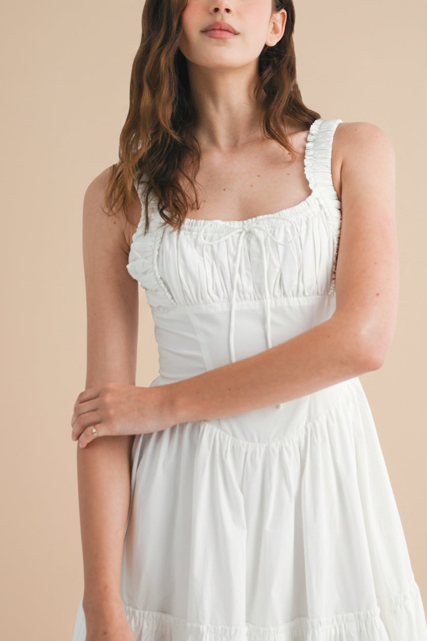 woman wearing Rhianon Ivory Maxi A-Line Dress on a mannequin from boutique 1861