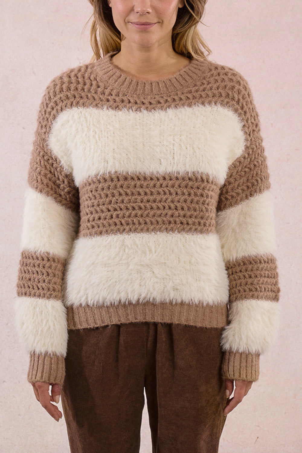 Rochefort Striped Fuzzy Knit Sweater | La petite garçonne front model