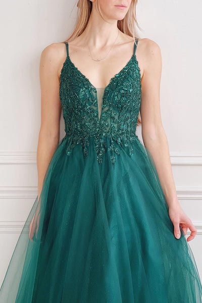 Aethera Green | Sparkling Beaded A-Line Maxi Dress- Boutique 1861 on model