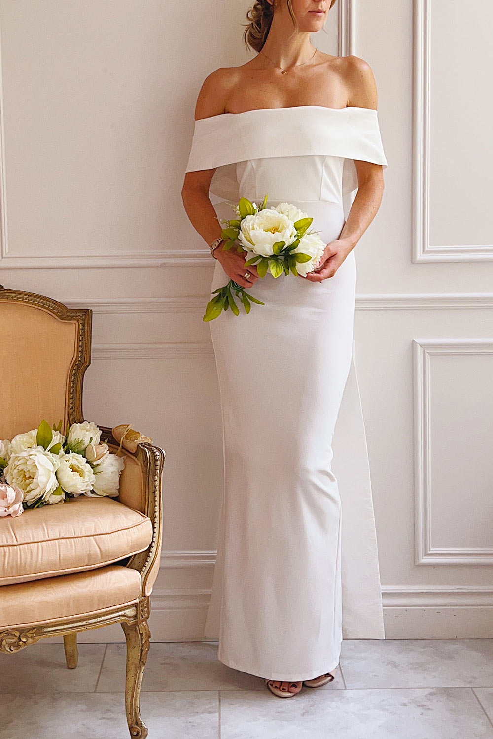 Akalyia Bridal Maxi Dress w/ Large Bow | Boudoir 1861 front model