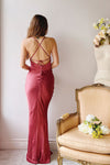 Amana Pink | Maxi Satin Dress w/ Cowl Neck- Boutique 1861  on model