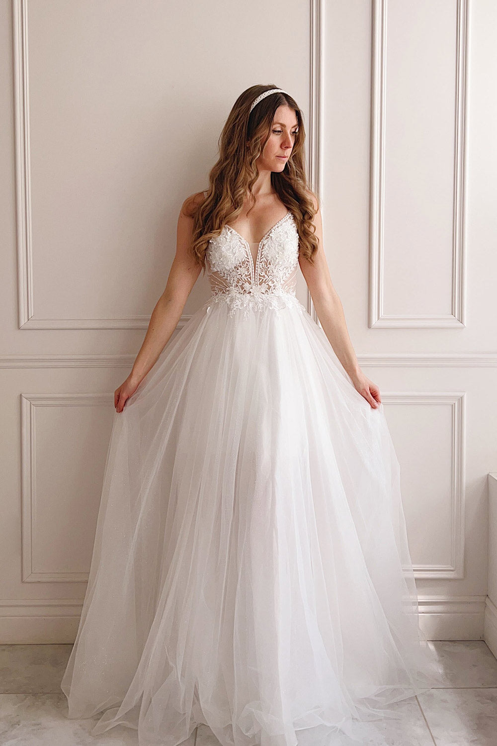 Astranova | Layered Tulle Gown w/ Lace-boutique 1861 on model