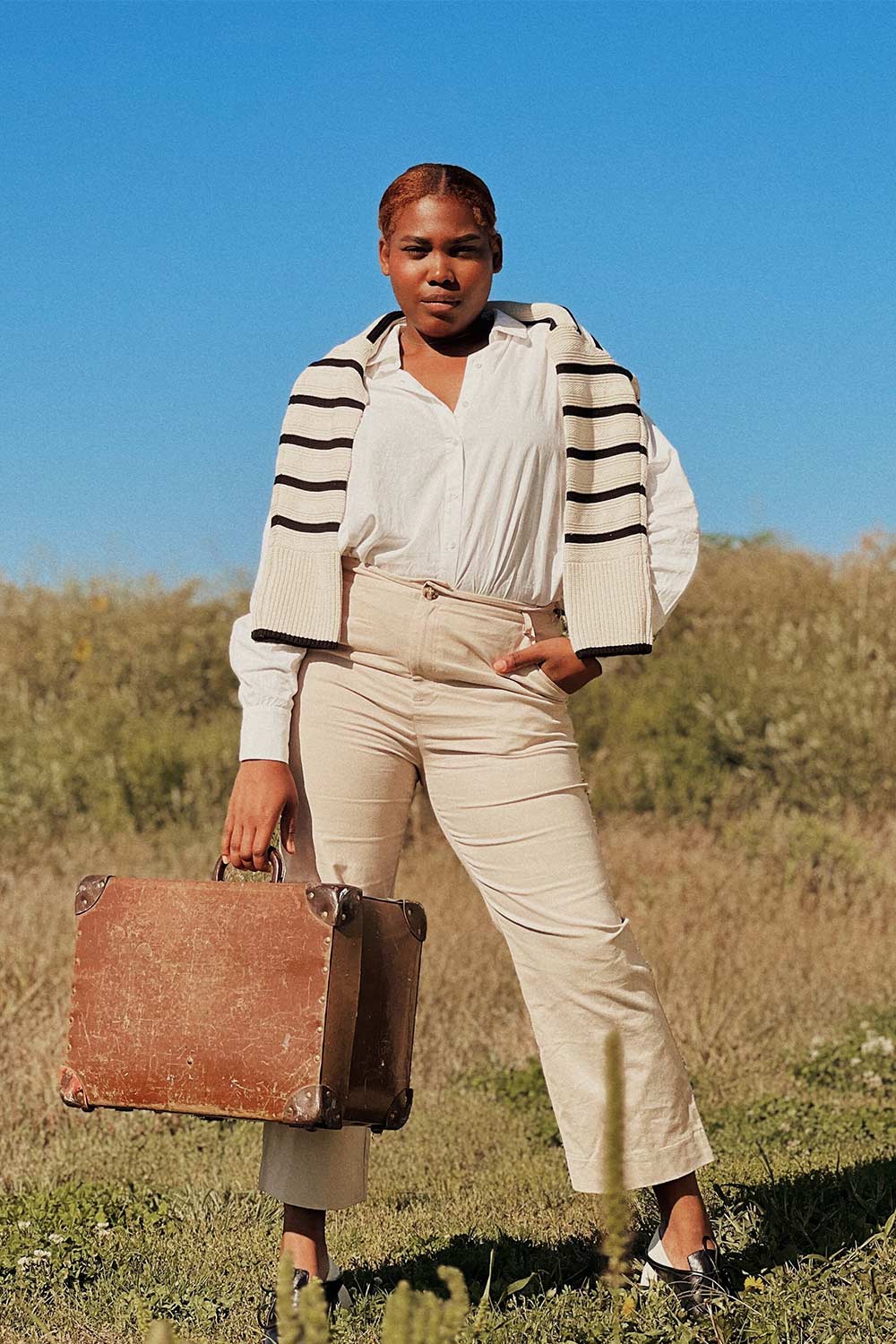 Calgary Beige | High-Waisted Straight Leg Pants Boutique 1861 On Model