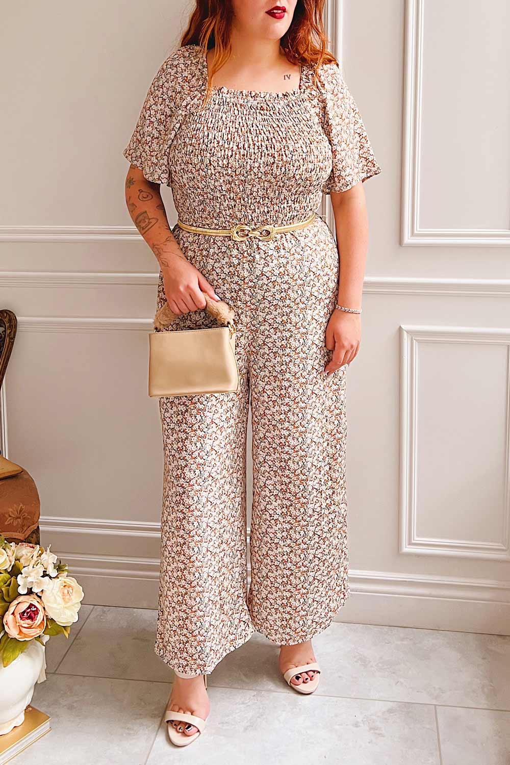 Chungha | Ditsy Floral Jumpsuit w/ Belt- Boutique 1861 on model