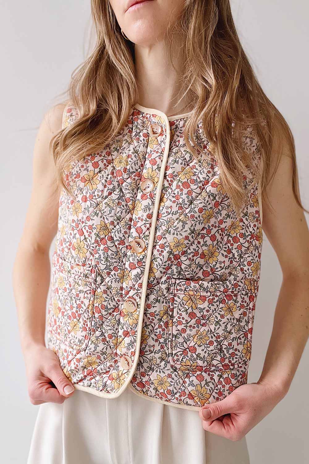Claverton | Quilted Floral Vest- Boutique 1861 on model