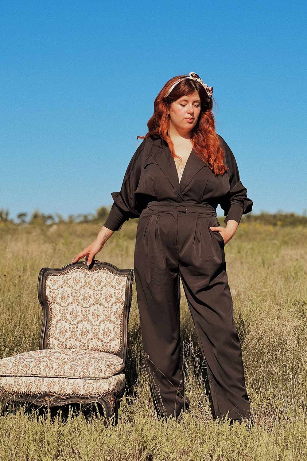 Cracovie Taupe | Utility Jumpsuit w/ Long Sleeves - Boutique 1861 on model