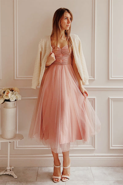 Cyrilla | Midi Pink Tulle Dress- Boutique 1861 on model