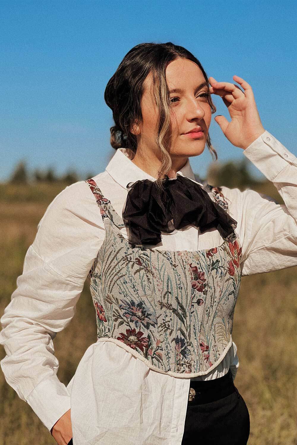 Drusilla Cropped Floral Corset Top | Boutique 1861 on model