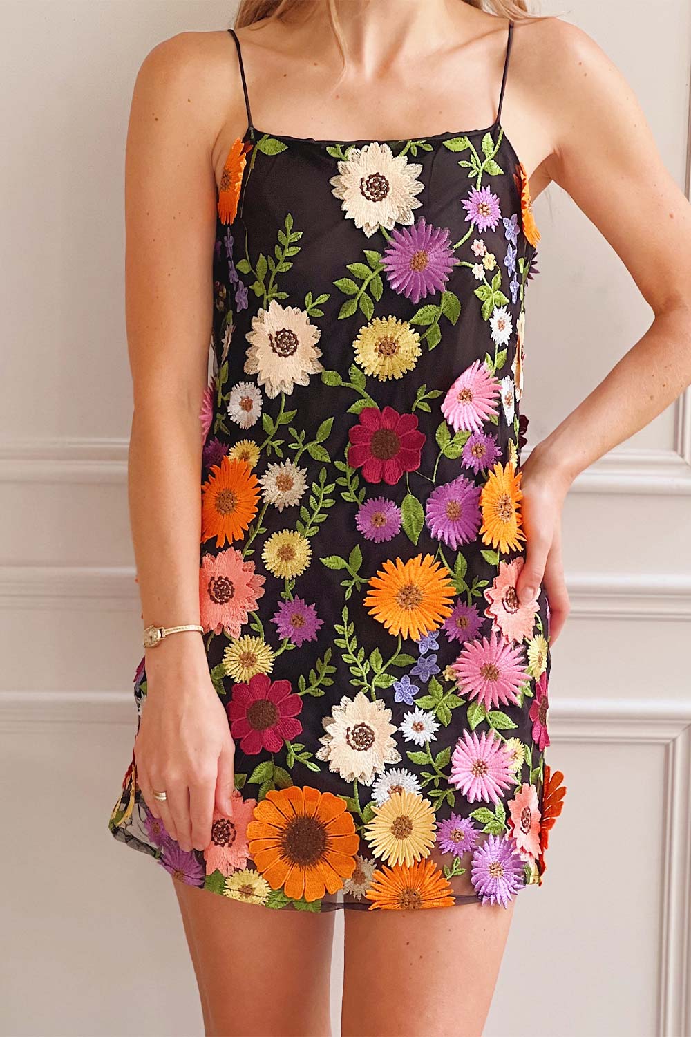 Eudorie | Colourful Short Floral Halter Dress- Boutique 1861 on model