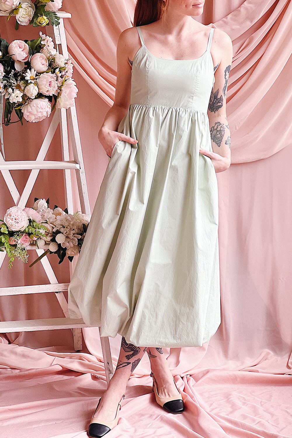 Farinna | Mint Midi Dress w/ Bubble Skirt Boutique 1861 on model