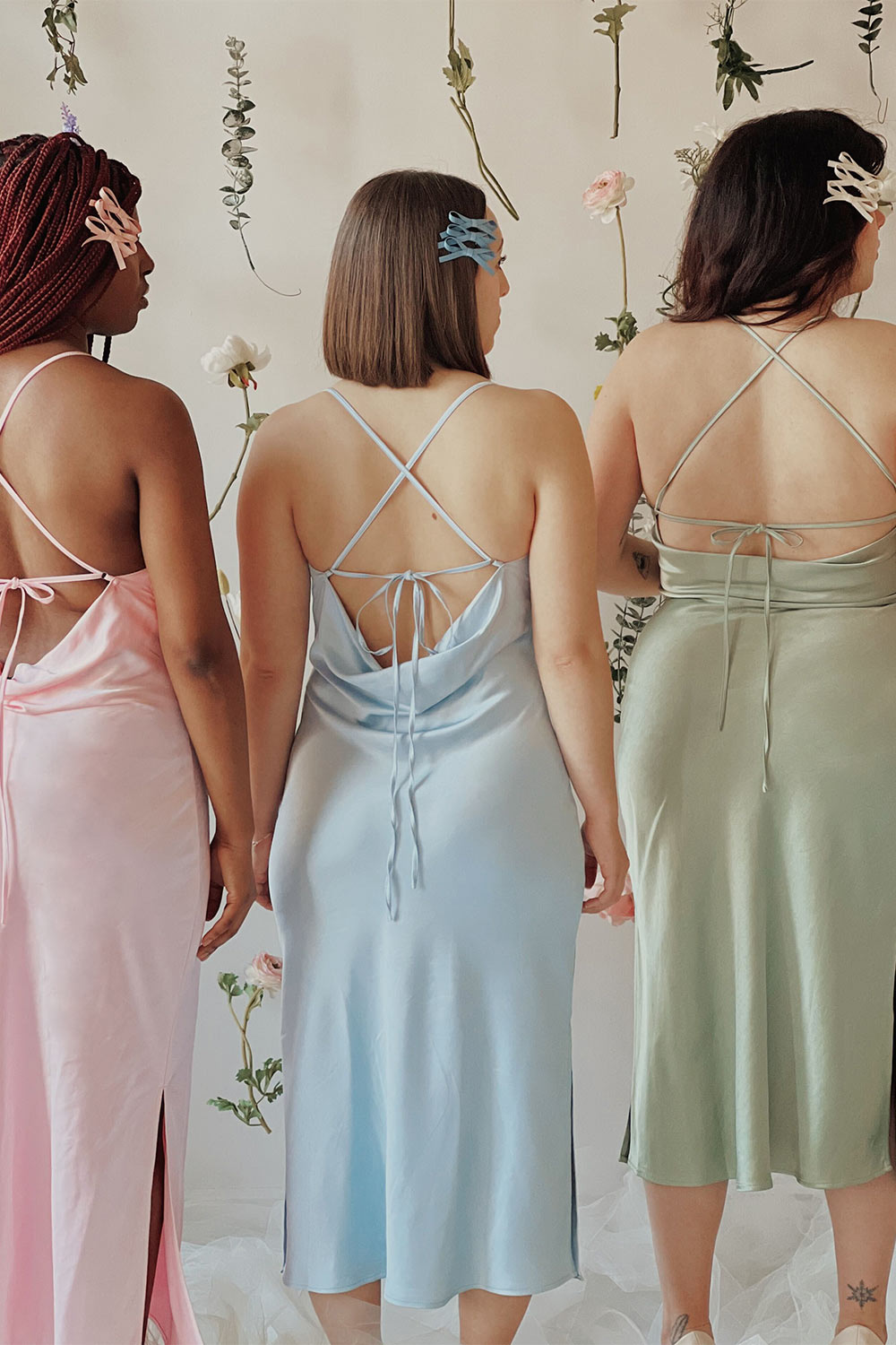 Jessie Pink | Cowl Neck Satin Slip Dress w/ Open Back-Boutique1861 on model