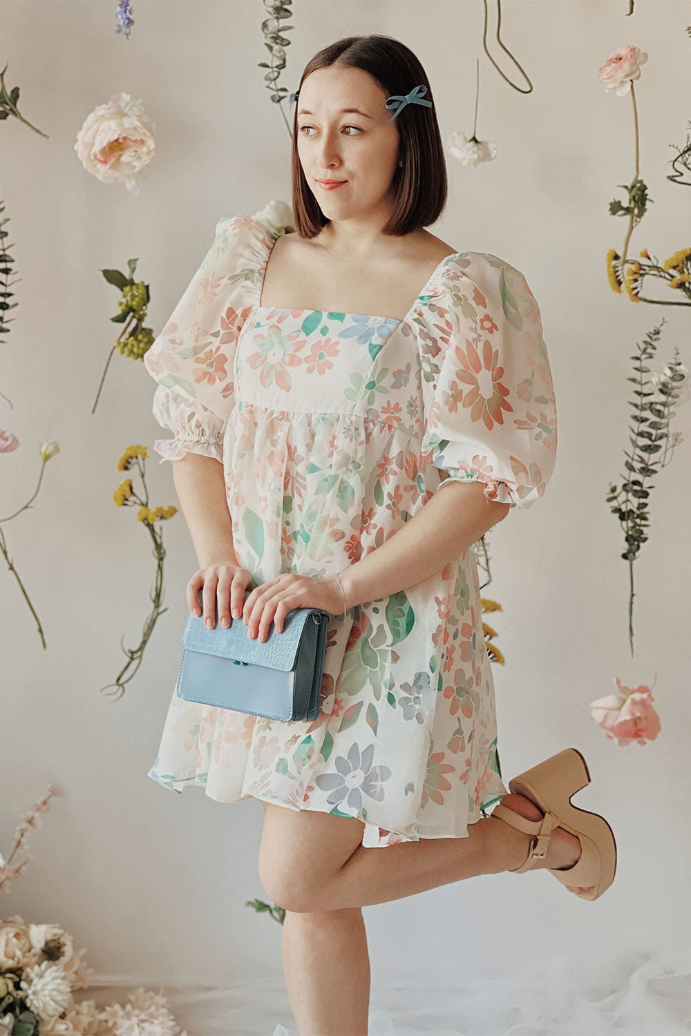 Jiselle | Short Floral Babydoll Dress-Boutique 1861 on model
