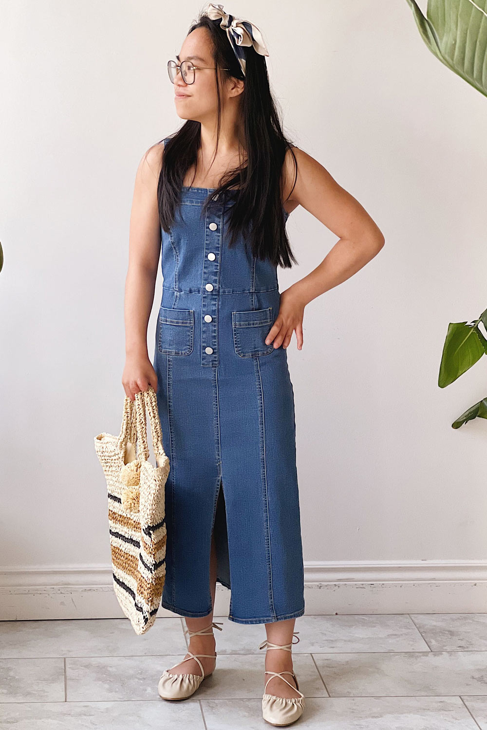 Khost | Fitted Blue Denim Midi Dress- boutique 1861 on model