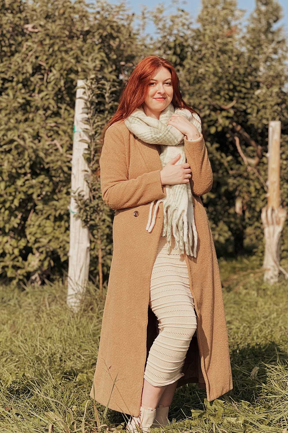Kilmersdon | Long Caramel Felt Coat -bOUTIQUE 1861 ON MODEL