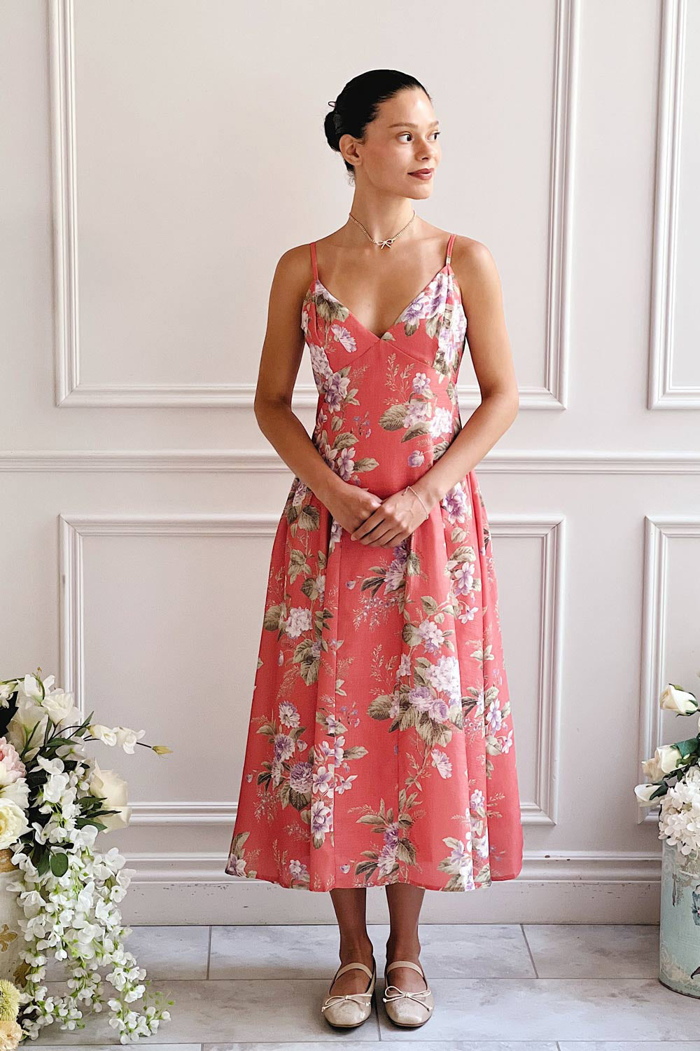 Lorelai | Long Orange Floral Dress- Boutique 1861 on model