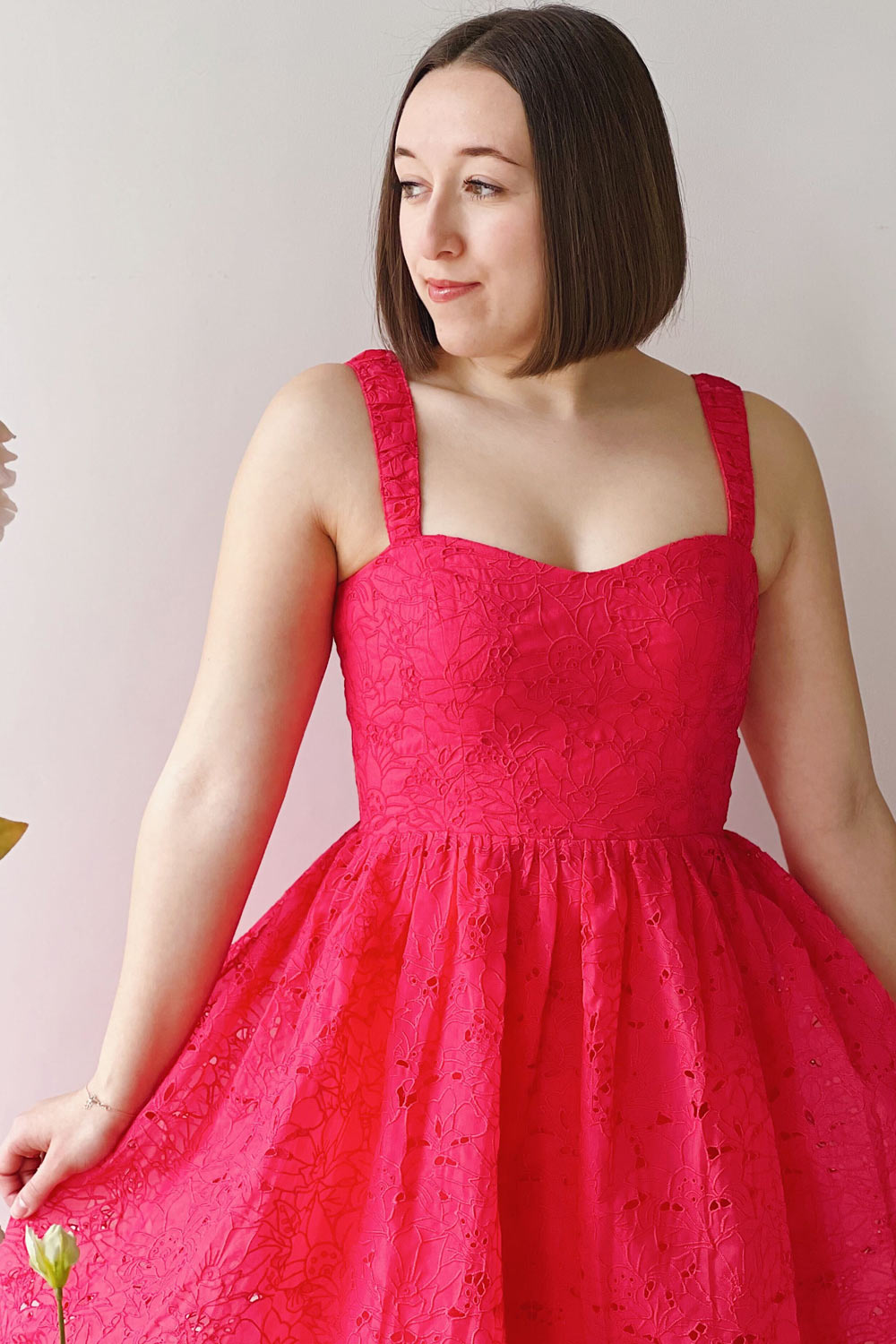 Maeva | Red Midi Dress w/ Floral Embroidery- boutique 1861