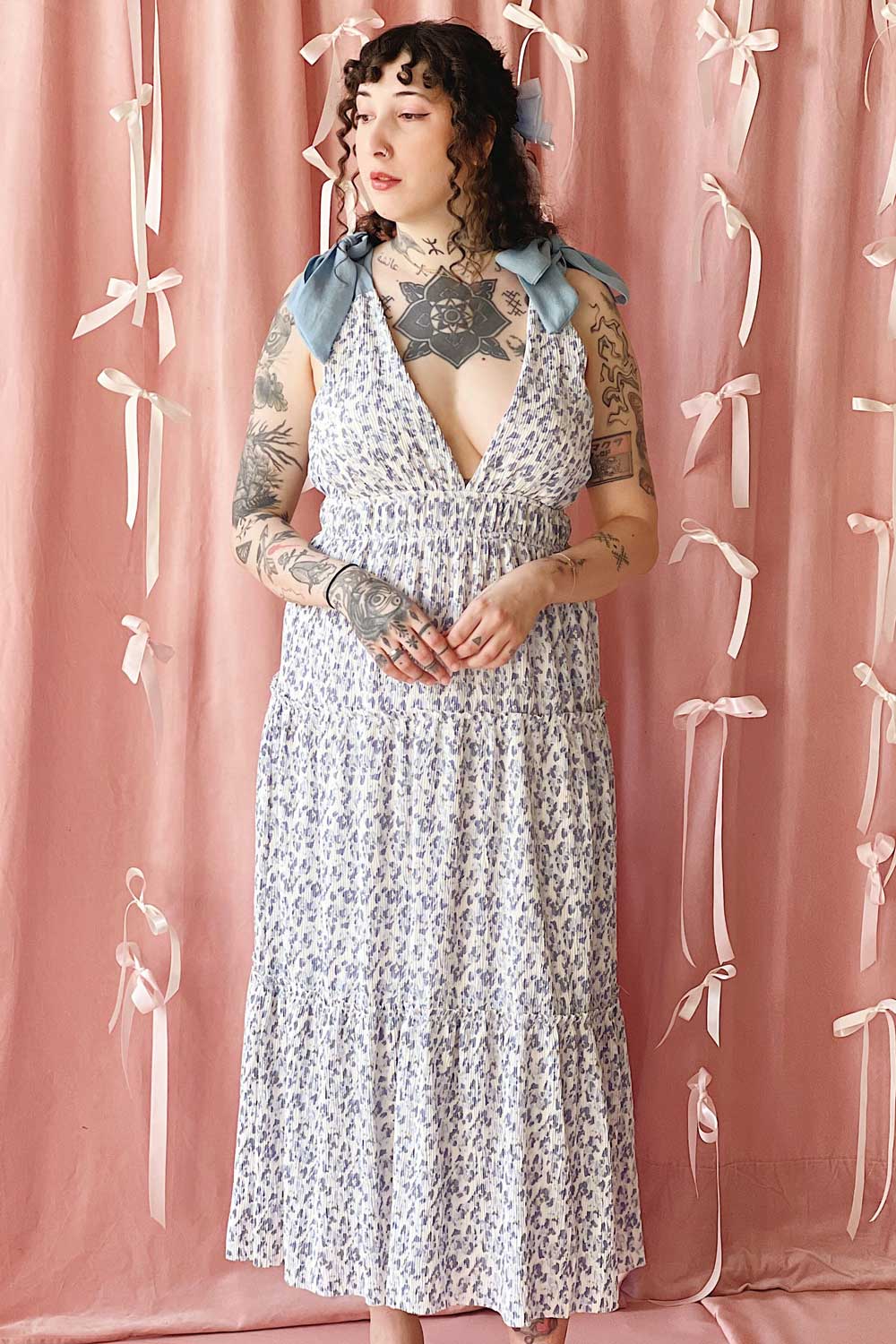 Malakai | Floral Tiered Midi Dress- Boutique 1861 on model