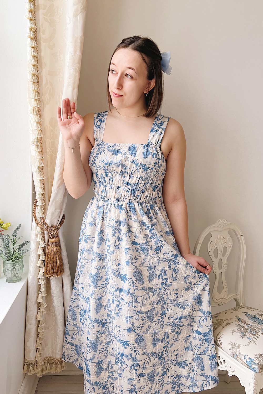 Morgane | Blue Floral Midi Dress- Boutique 1861 on model