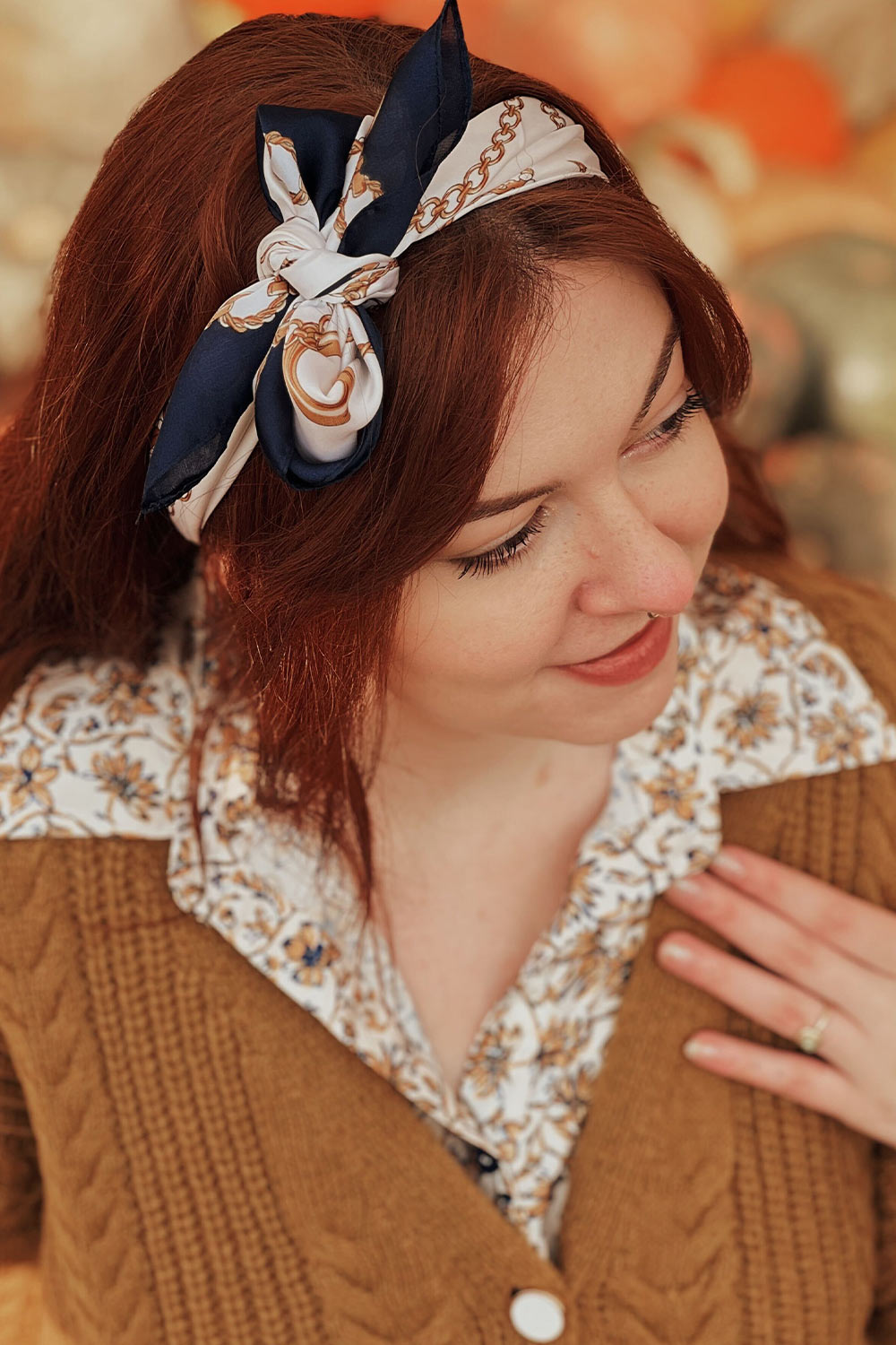 Pontevedra Navy | Patterned Satin Scarf- Boutique 1861 on model