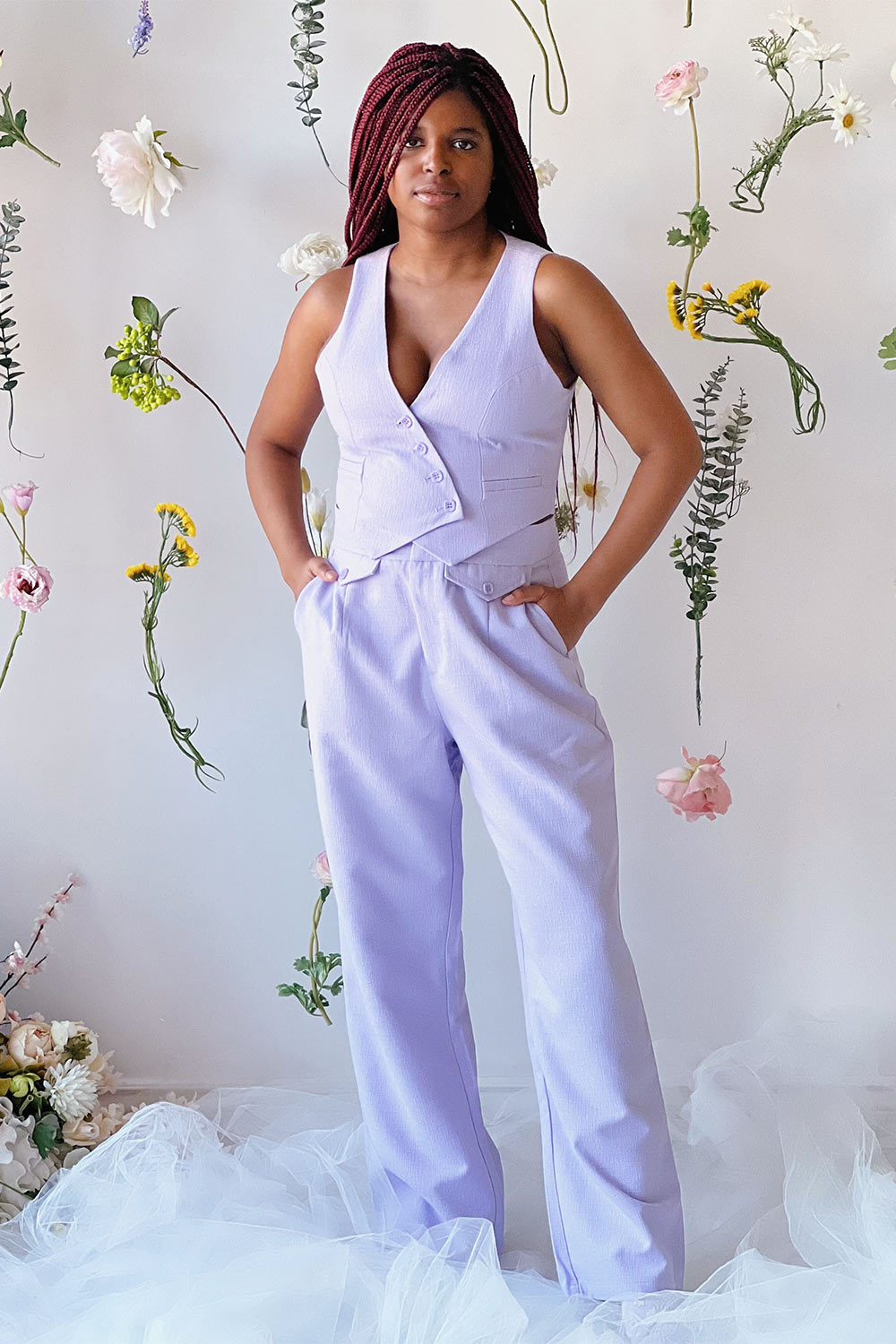 Romero | Lilac Waistcoat w/ Square Buttons-Boutique 1861 on model