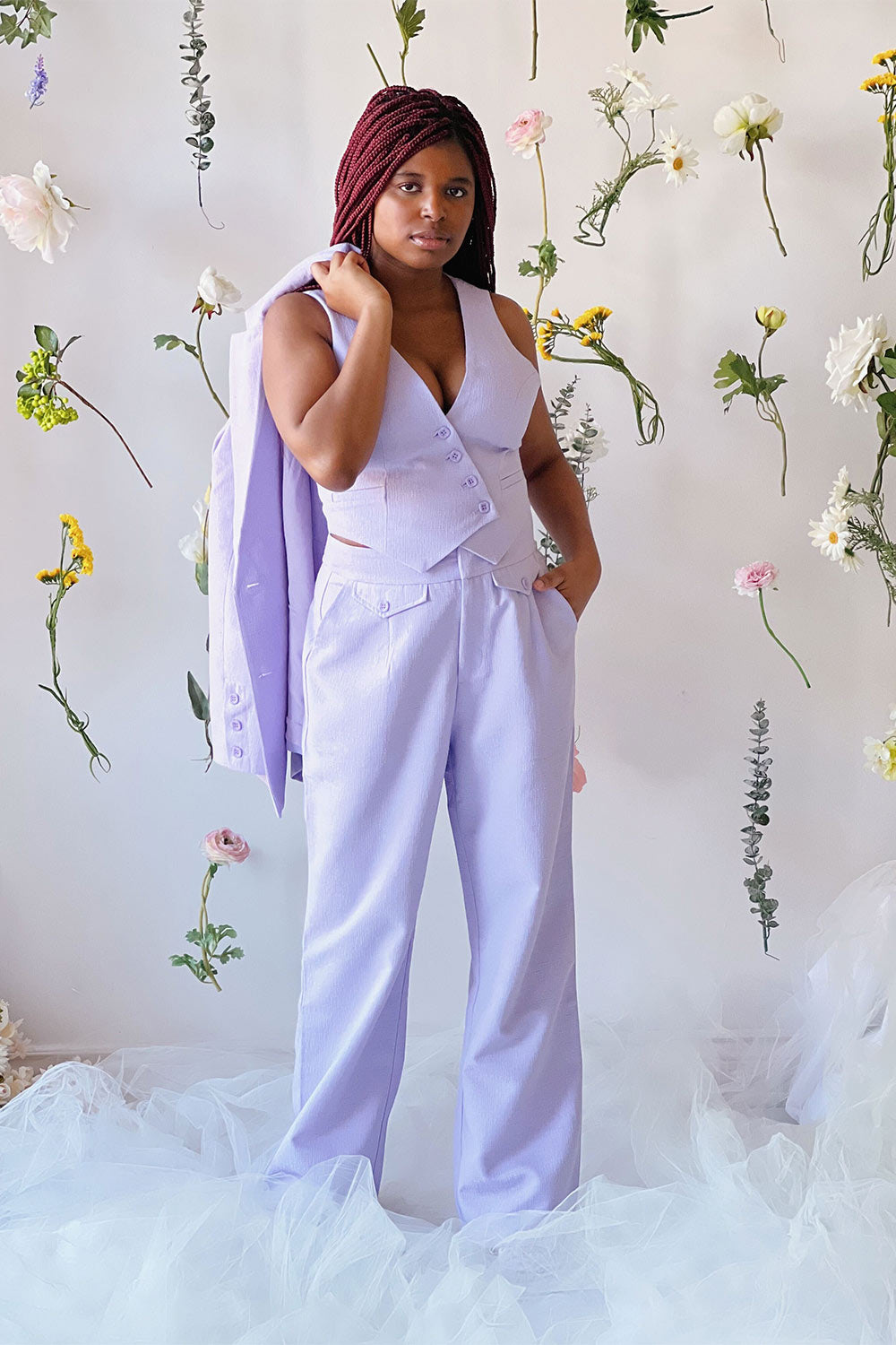 Sackville | Lilac Textured Wide-Leg Pants-Boutique 1861 on model