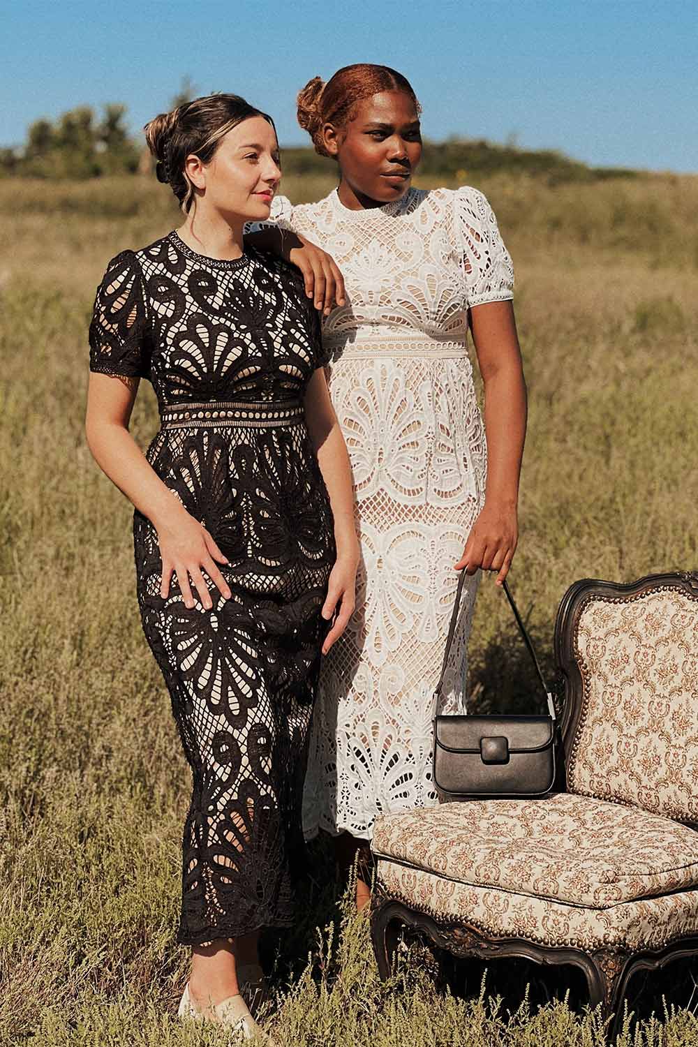 Shevona Black | Crocheted Lace Midi Dress Boutique 1861 on model