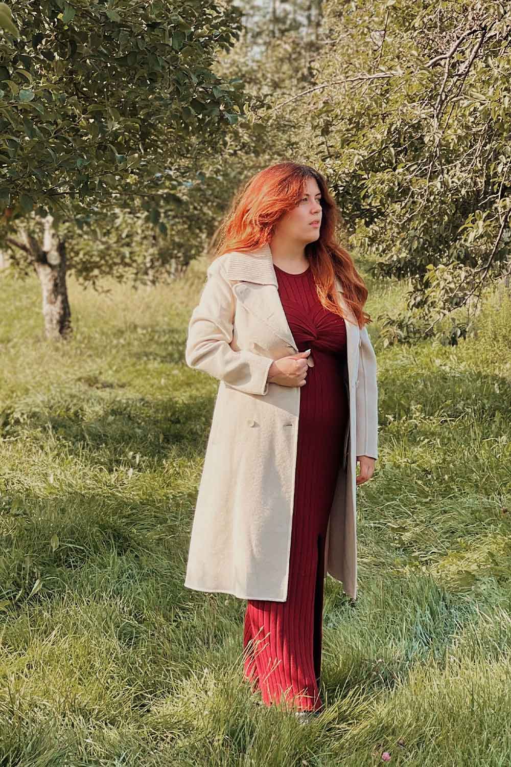 Strasbourg | Long Beige Wool Coat w/ Belt- Boutique 1861 on model