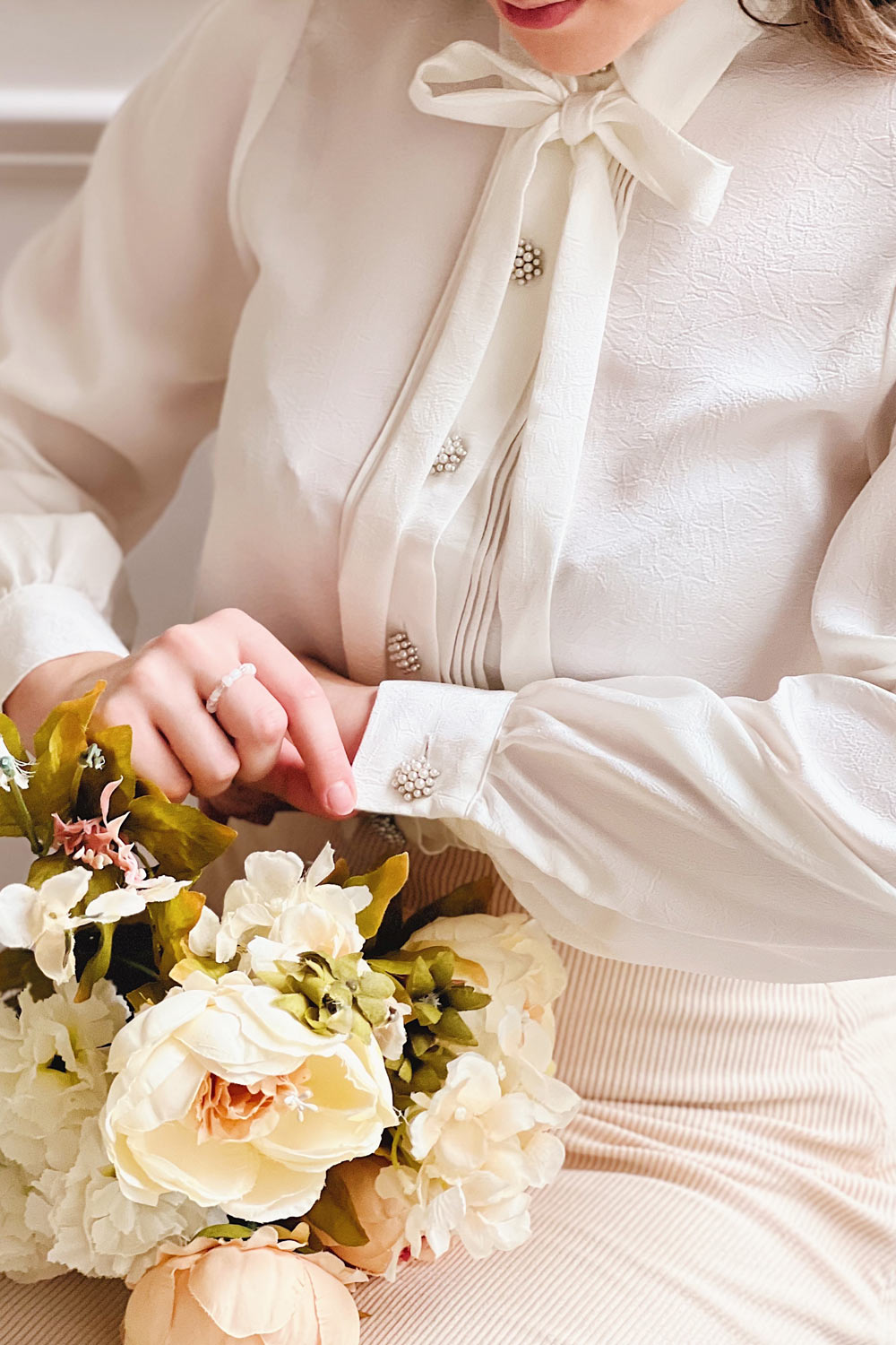 Talie Black | Textured Chiffon Button-Up Blouse-Boutique 1861 on model