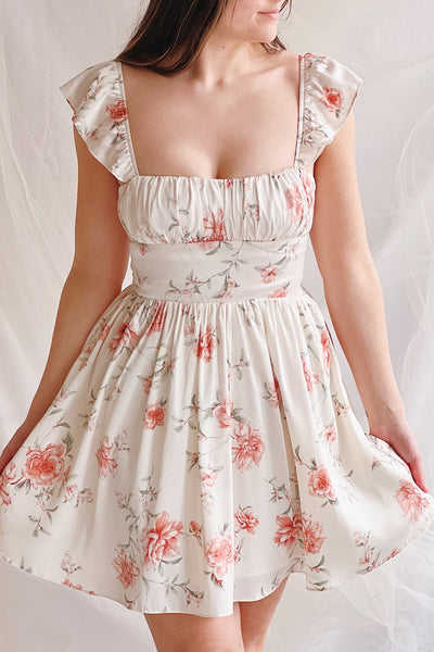 Thalia Pink | Short Floral Patterned Dress- boutique 1861 on model