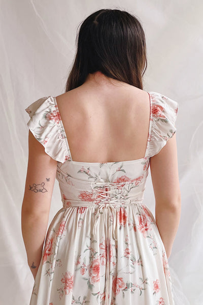 Thalia Pink | Short Floral Patterned Dress- Boutique 1861 on model back