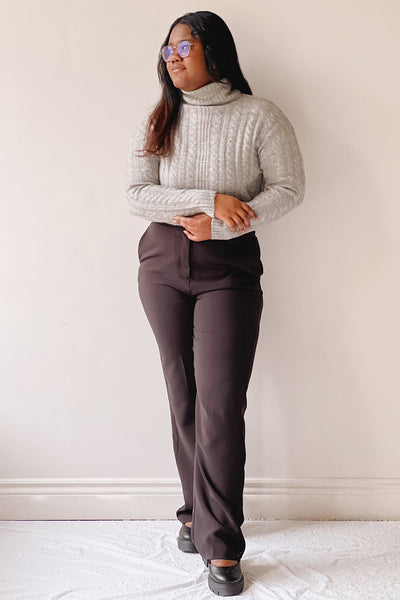 Pulborough Grey Cropped Turtleneck Sweater | La petite garçonne on model
