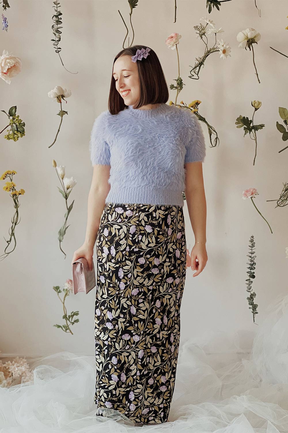 Yasmina | Long Black Floral Skirt-Boutique 1861 on model
