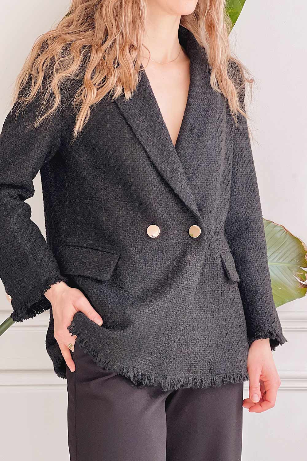 Viltrum Black | Tweed Blazer w/ Gold Buttons-Boutique 1861 on model