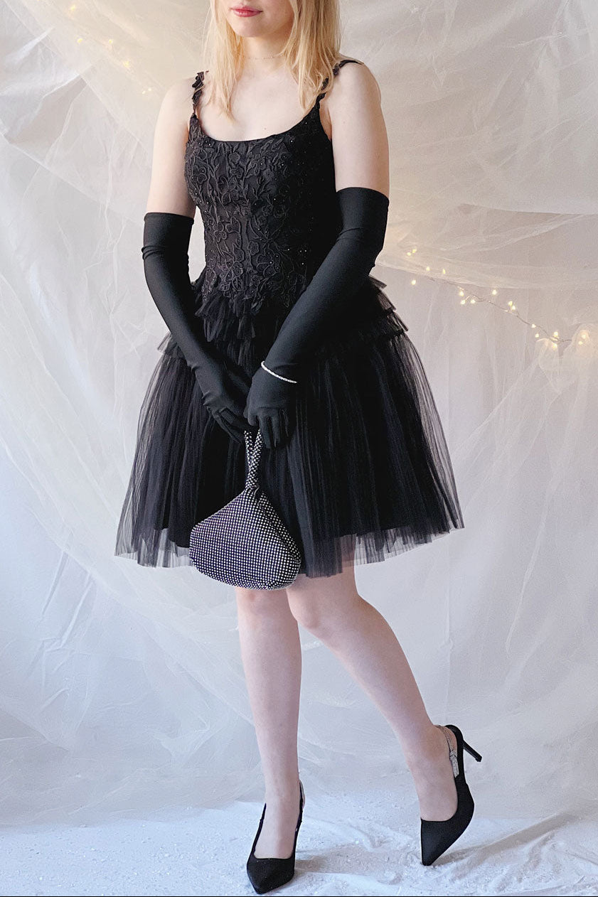 Zarielle | Short Black Tulle Tiered Dress- boutique 1861 on model