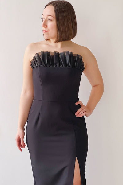 Scarabella | Strapless Black Midi Dress-Boutique 1861 on model