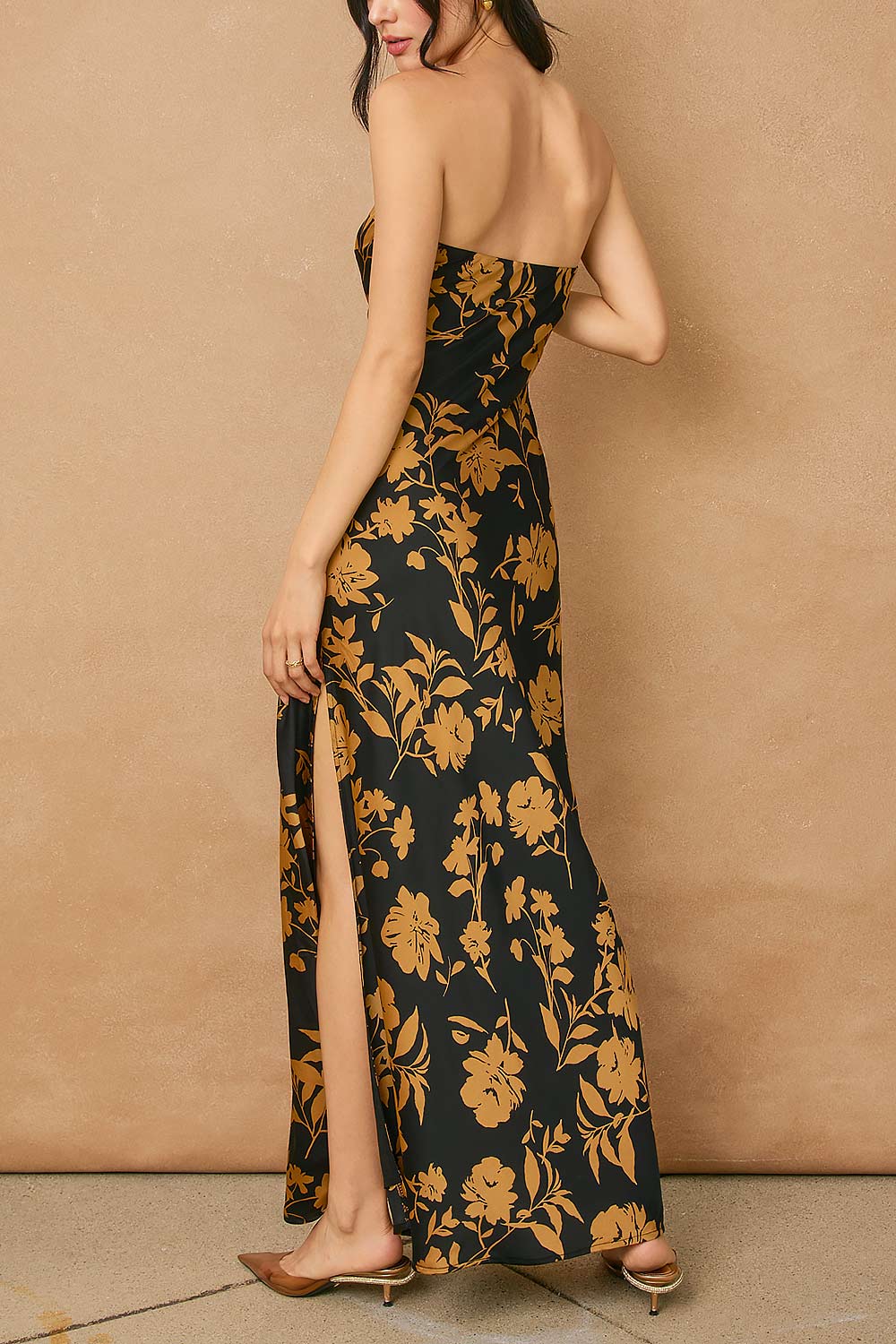 Roseana | Floral Satin Strapless Dress