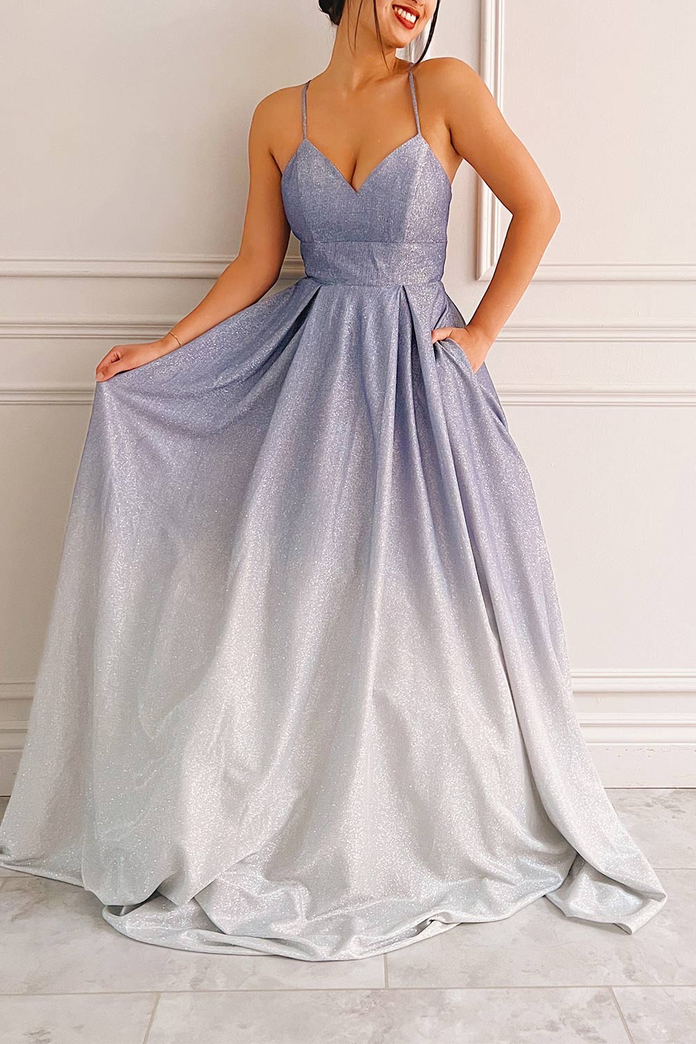 Renesmee Mauve Sparkly Gradient Maxi Dress | Boutique 1861 model