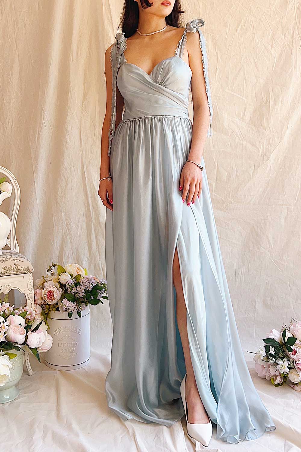 Indya Blue | Organza Maxi Dress w/ Tie Straps Boutique 1861 model