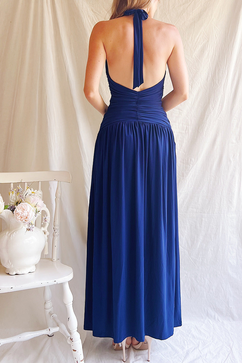 Khanita Burgundy | Drop Waist Dress with Slit boutique 1861 on model back