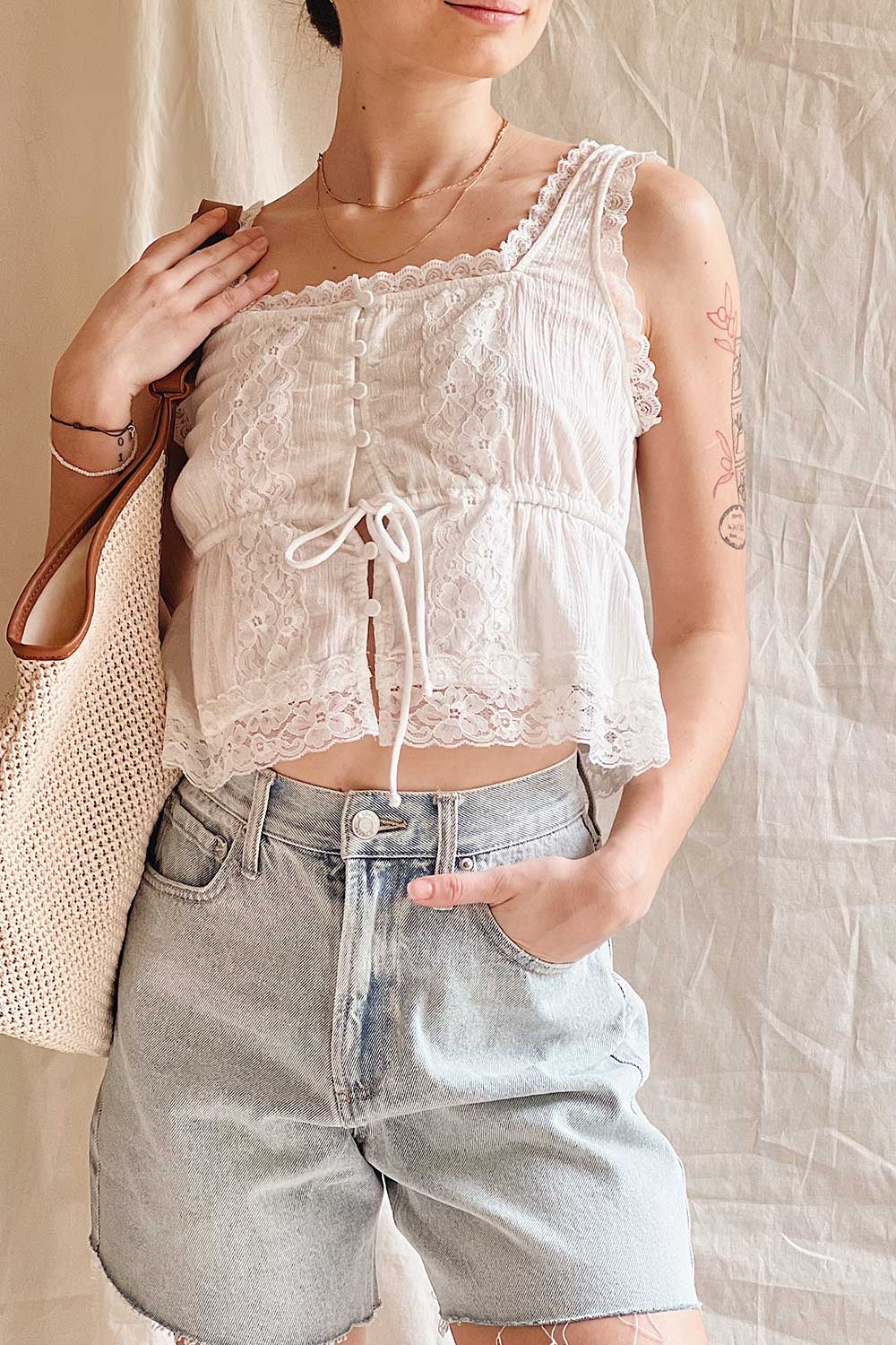 Mariko | Ivory Button-Up Top Boutique 1861 on model